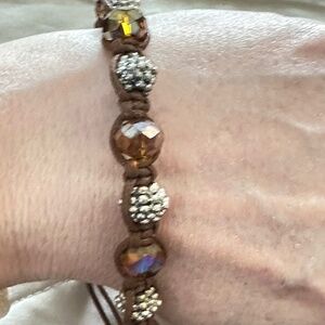 2/$15 Brown cord adjustable Golden Rainbow Crystals & beaded bracelet